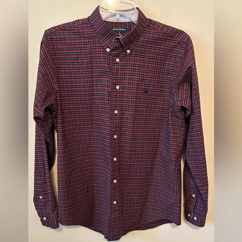 Brooks‎ Brothers Fleece Boys Youth XL Red Plaid Non-Iron Button Down Dress Shirt